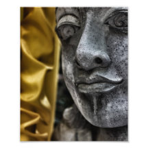 Weathered Statue Face and Yellow Silk Photograph