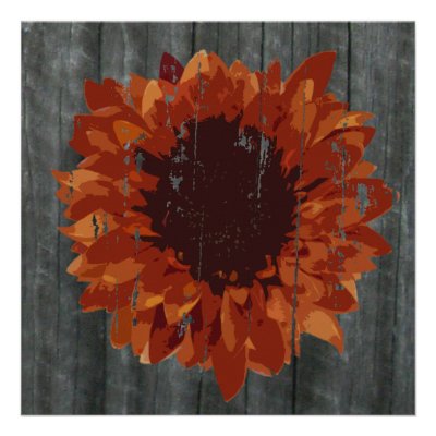Weathered Sunflower & Barn Fall Wedding Invitation