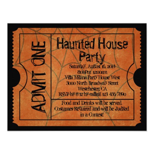 Web Vintage Ticket Haunted House Party Invitations