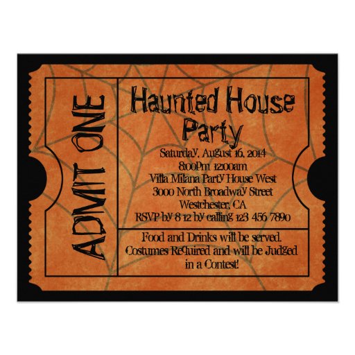 Web Vintage Ticket Haunted House Party Invitations