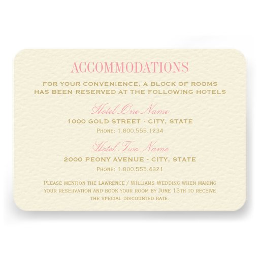 Wedding Accommodation Card | Pink and Gold