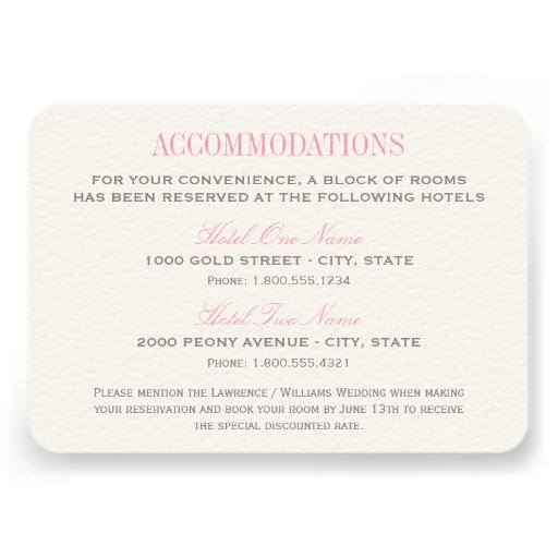 Wedding Accommodation Card | Pink and Gray