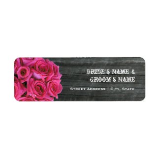 Wedding Address Label - Hot Pink Roses & Barnwood label