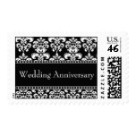 Wedding Anniversary Black Damask Postage Stamps