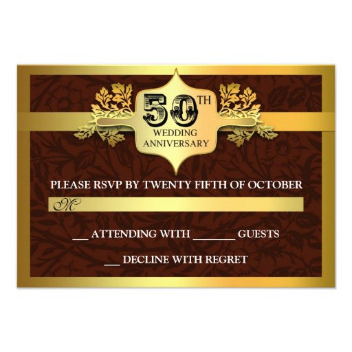 Wedding Anniversary golden RSVP cards