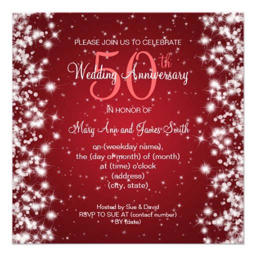 Wedding Anniversary Party Winter Sparkle Red Personalized Invite
