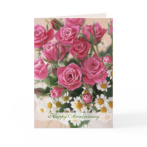 Wedding Anniversary - roses and daisies-camomiles Cards