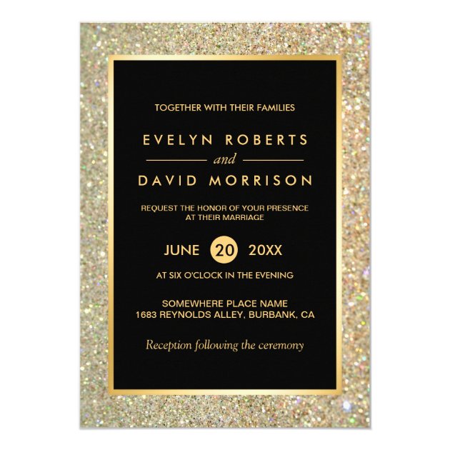 Wedding Announcement Elegant Gold Glitter Sparkles (front side)