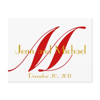 Wedding Announcement Postcard Art Deco Gold Red postcard