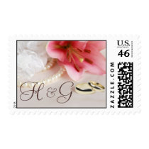 Wedding bands, lily & pearls postage stamp