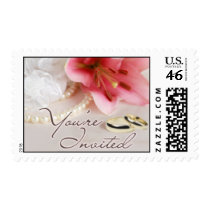 Wedding bands, lily & pearls postage stamp