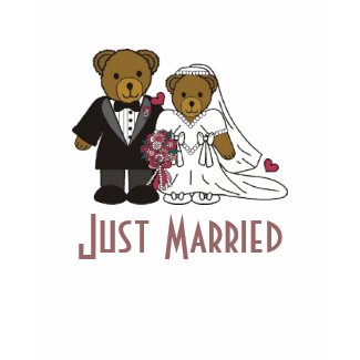 Wedding Bear , Just Married Ladies T shirt