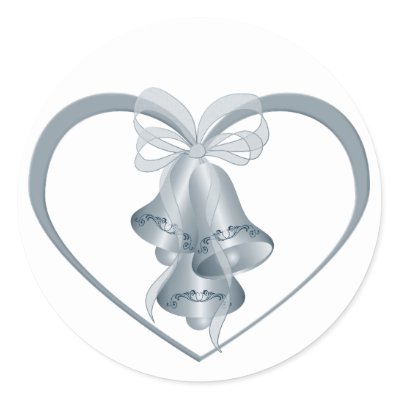 Wedding Stickers on Blue Grey Wedding Bells Hanging In A Heart  Great To Use On A Wedding