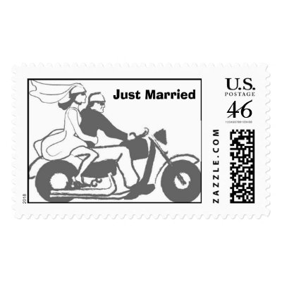 Wedding Biker Couple Postage Stamps