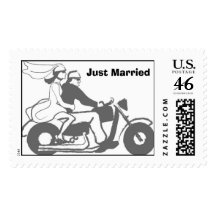 Wedding Biker Couple Postage Stamps