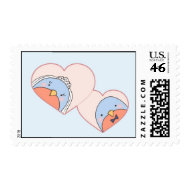 Wedding Birds in Hearts Blue stamp