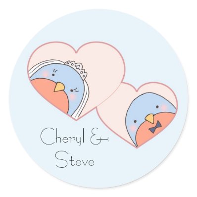 Wedding Birds in Hearts Blue Sticker