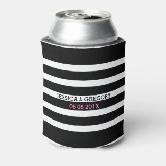 Wedding Black And White Stripes Template Can Cooler