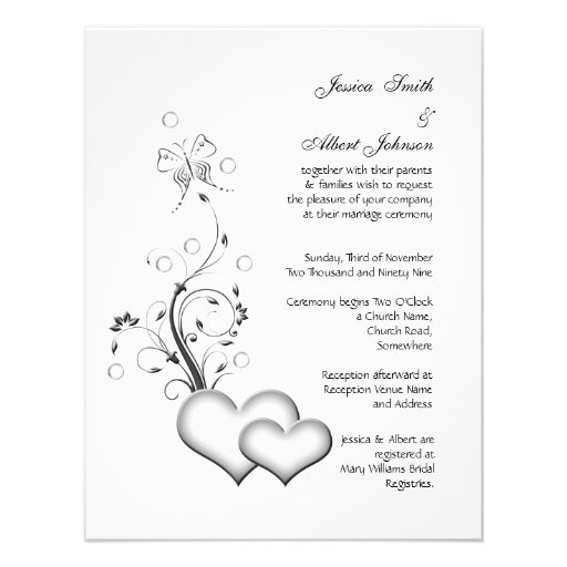 Wedding black&white hearts invitation