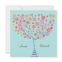 Wedding Blue Aqua Circle Tree Retro Invitation