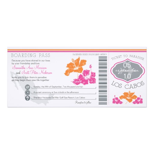 Wedding Boarding Pass to Los Cabos Mexico Personalized Invitation