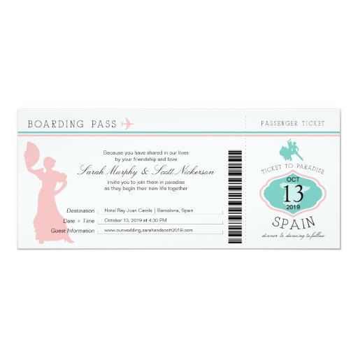 Wedding Boarding Pass to Spain Card Zazzle