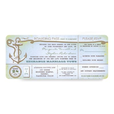 wedding boarding pass-vintage tickets with RSVP Card