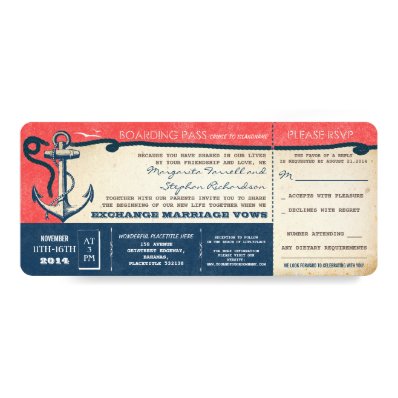 wedding boarding pass-vintage tickets with RSVP Card