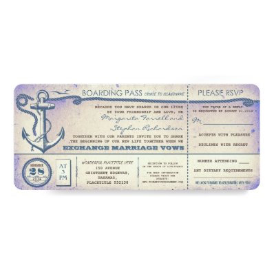 wedding boarding pass-vintage tickets with RSVP Card