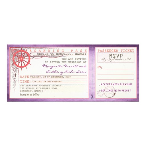 wedding boarding pass-vintage tickets with RSVP Custom Invitation