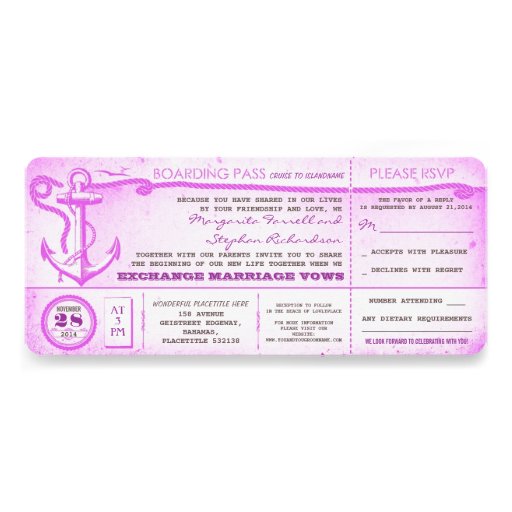 wedding boarding pass-vintage tickets with RSVP Invite