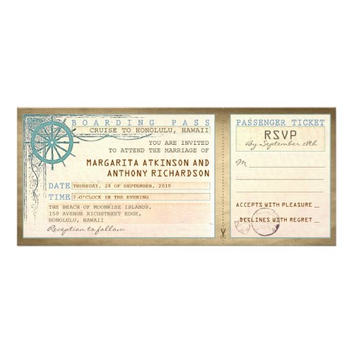 wedding boarding pass-vintage tickets with RSVP Announcements