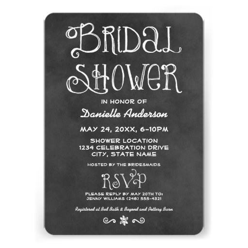 Wedding Bridal Shower | Black Chalkboard Personalized Announcements (front side)