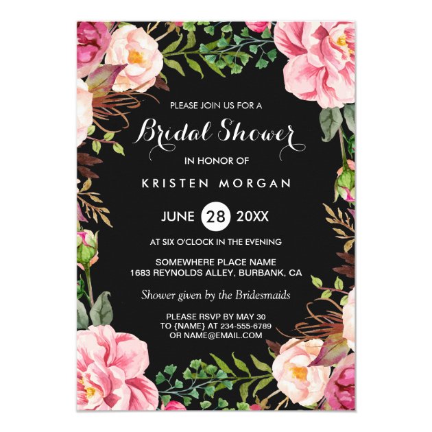 Wedding Bridal Shower Romantic Floral Wreath Wrap 5x7 Paper Invitation Card (front side)