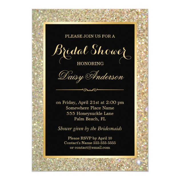 Wedding Bridal Shower Trendy Gold Glitter Sparkles 5x7 Paper Invitation Card