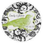 Wedding Bride and Groom Damask Vintage Bird plates