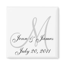 Wedding Bride Groom Date Monogram Black White Fridge Magnet