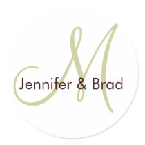 Wedding Bride Groom Green Brown Monogram Sticker
