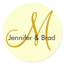 Wedding Bride Groom Ivory Gold Monogram Sticker