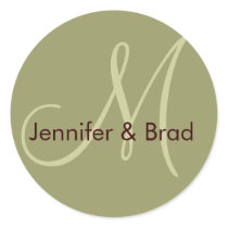 Wedding Bride Groom Khaki Brown Monogram Sticker