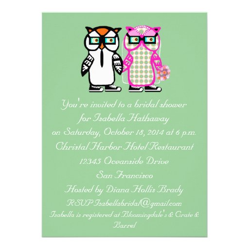 Wedding Bride & Groom Owl Bridal Shower Invitation