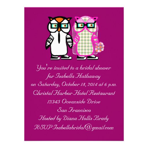 Wedding Bride & Groom Owl Bridal Shower Invitation
