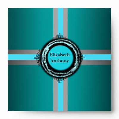 Wedding Bride Groom Square Envelope Turquoise Seal by pixibition