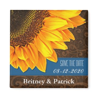 Wedding Brown Blue Sunflower Save the Date Magnets magnet
