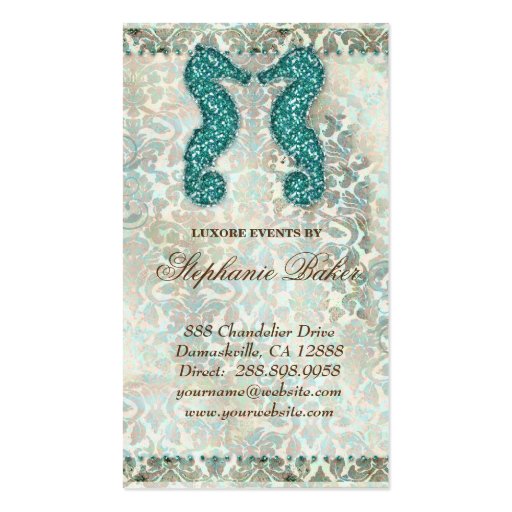 Wedding Business Card Beach Seahorse Vintage (front side)