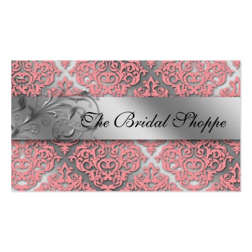 Wedding Business Card Damask Floral Baby Pink