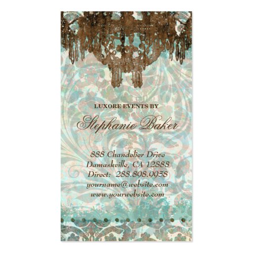 Wedding Business Card Vintage Chandelier Damask GB (back side)
