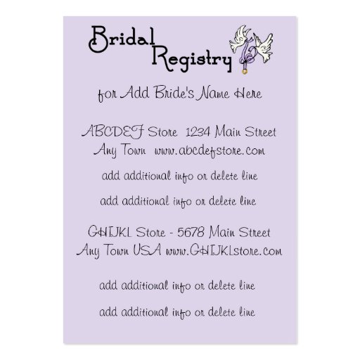 Wedding Cake Customizable Bridal Registry Cards Business Card (front side)