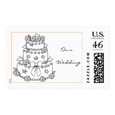 Wedding Cake Drawing Postage Stamp by White Wedding