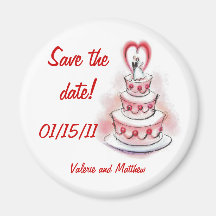 Wedding cake save the date magnet red